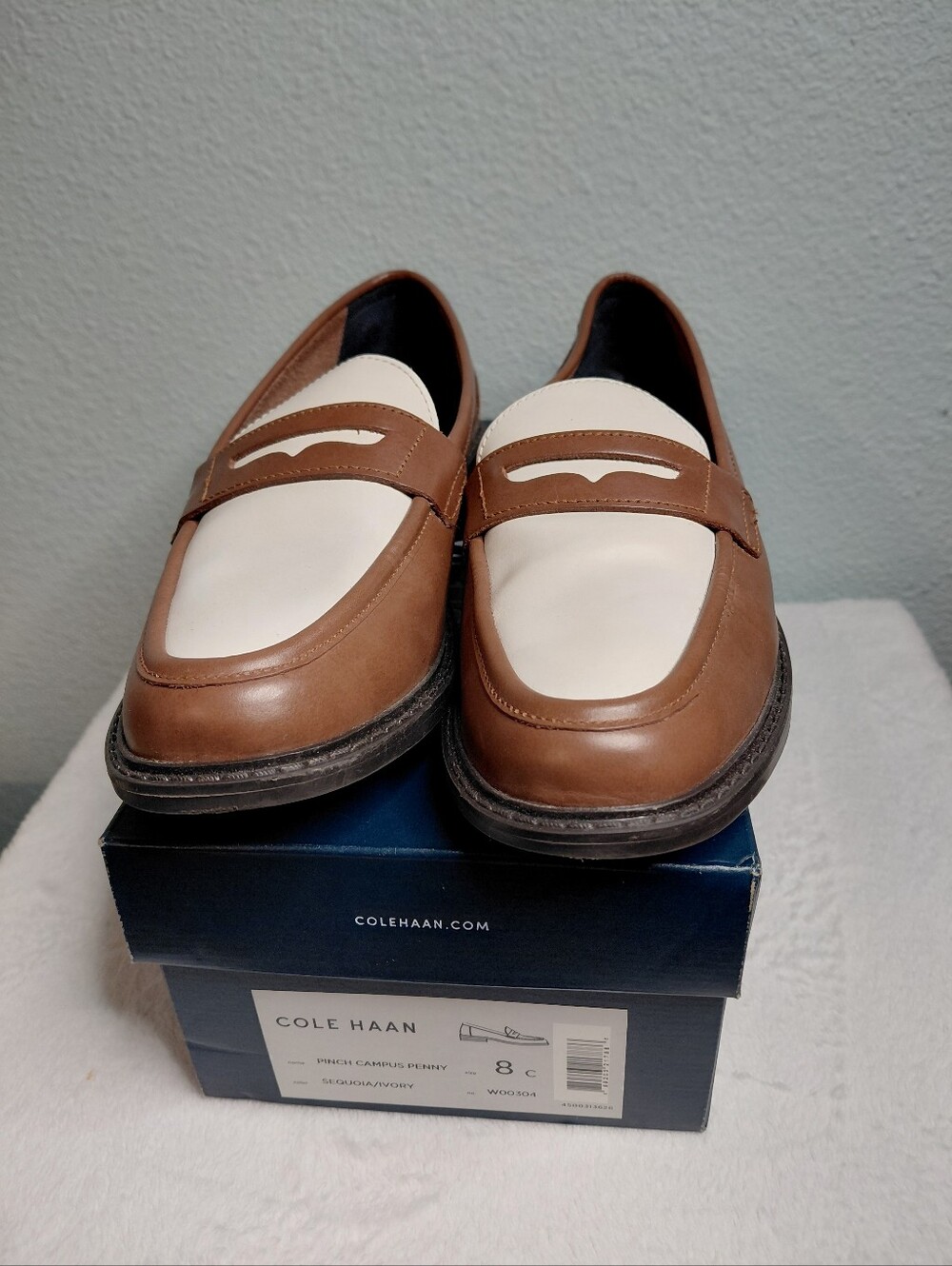 Cole Haan Pinch Campus Penny Loafer Sequoia Ivory Comfort Padded Sole 8 B EUC